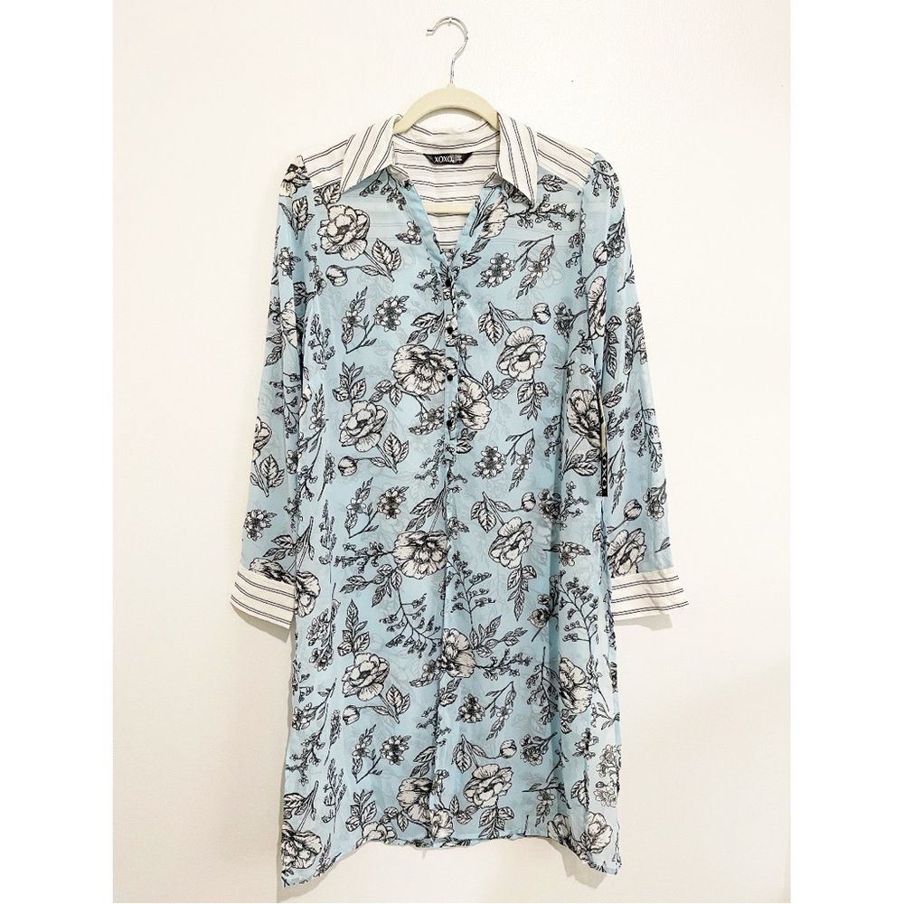 New XOXO Button Down Shirtdress Kimono Tunic Swimsuit Cover Up Sheer Women’s L